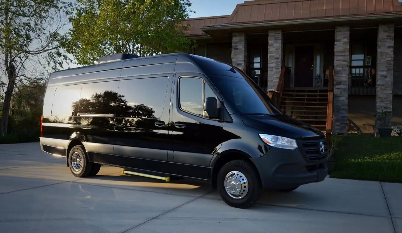 Black Mercedes-Benz Sprinter van exterior