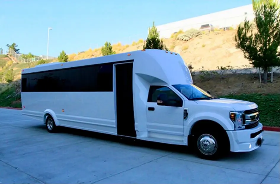 White bus exterior in daylight